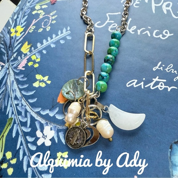 Crescent moon Jade sterling silver chunky pendant sterling silver necklace - Picture 1 of 2